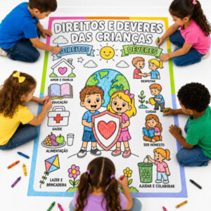 CARTAZ COLABORATIVO PARA COLORIR - DIREITO E DEVERES DAS CRIANÇAS